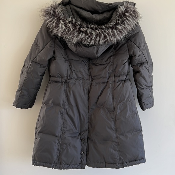 EUC Via Spiga Gray Puffer Coat Jacket Girls Sz S Hooded Faux Fur Fleece - Picture 3 of 16
